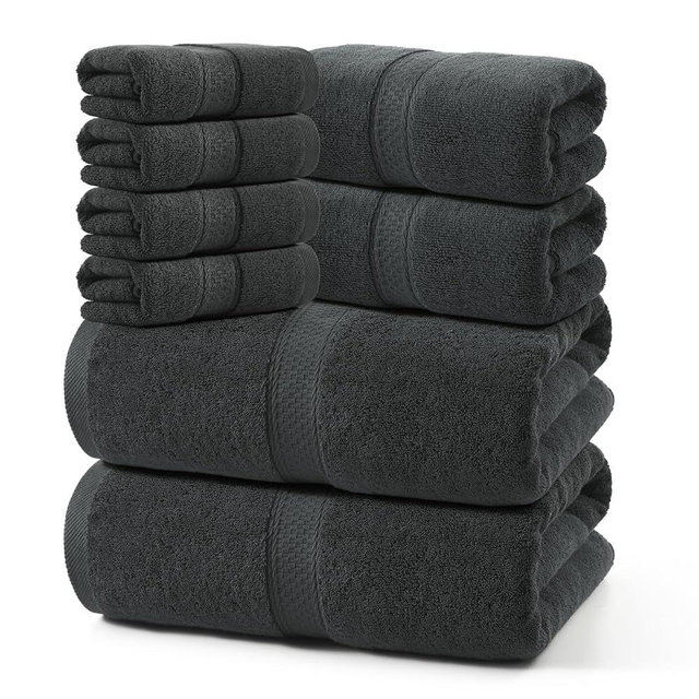REDKISS Luxury 8 Piece Bath Towel Sets, 2 Bath Sheets (35x70 in), 2 Hand, 4 Washcloths, 100% Cotton Super Absorbent & Quick-Dry Shower Towel for Bathroom Spa Gym Hotel Yoga - Grey