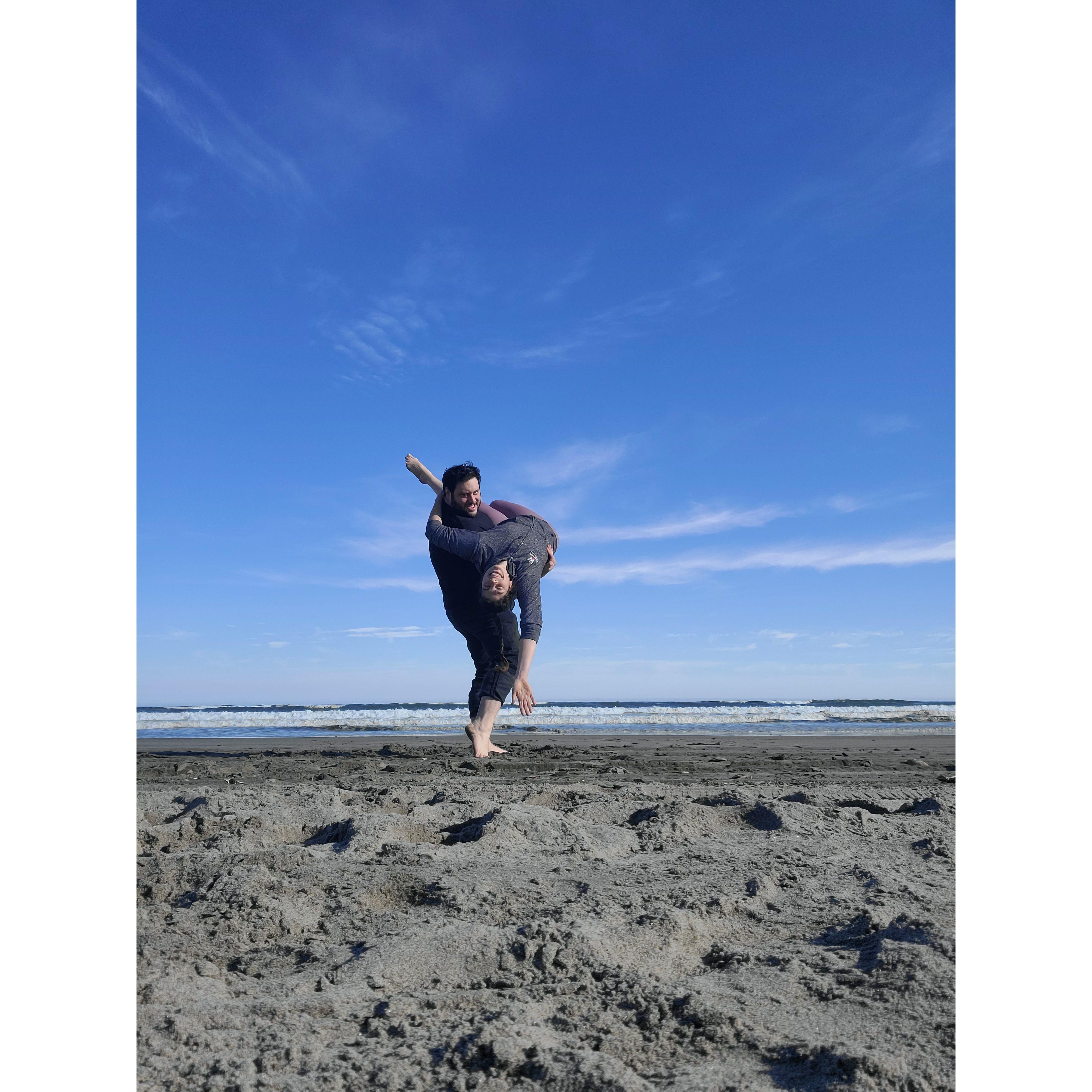 Oops! did someone snap a candid photo of Sam and Casey on a typical walk on the beach?