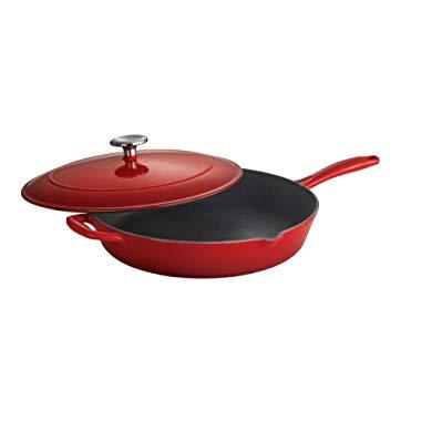 Tramontina 80131/058DS Enameled Cast Iron Covered Skillet, 12-Inch, Gradated Red