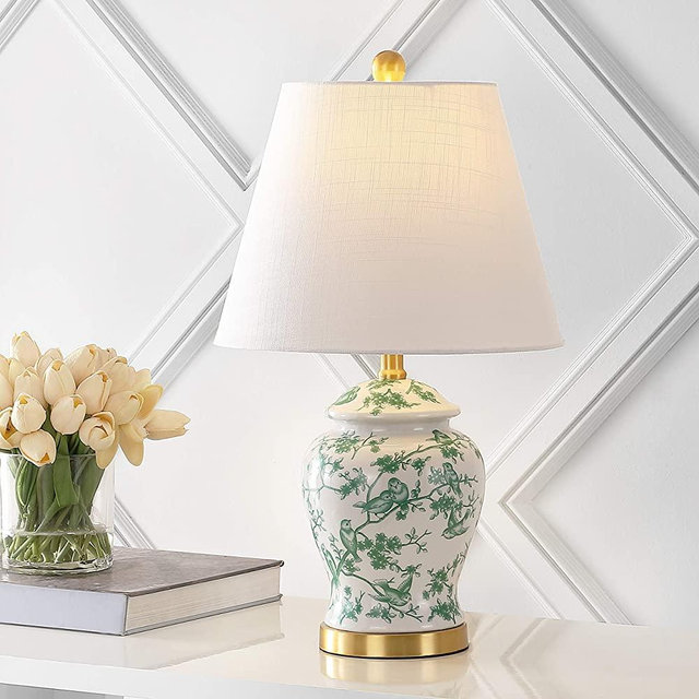 JONATHAN Y JYL3005B Penelope 22" Chinoiserie Classic LED Lamp, Green/White Cottage for Bedroom, Living Room, Office, Coffee Table, 1 Light