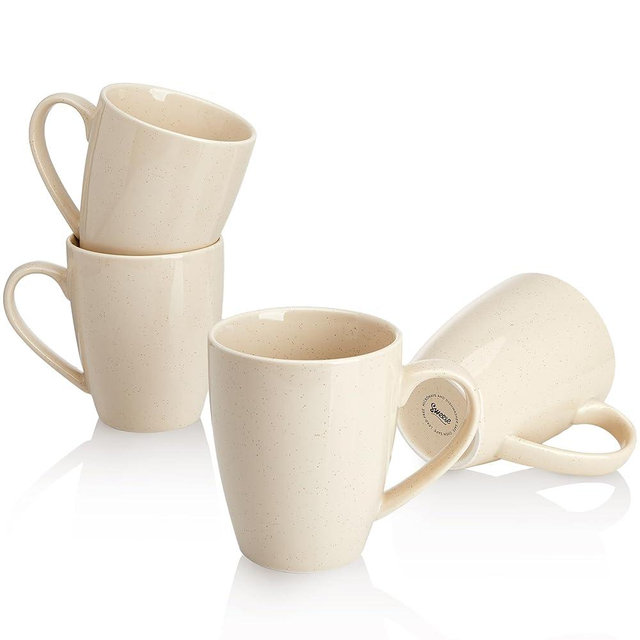 Sweese Porcelain Mugs - 16 Ounce (Top to the Rim) for Coffee, Tea, Cocoa, Set of 4, Beige