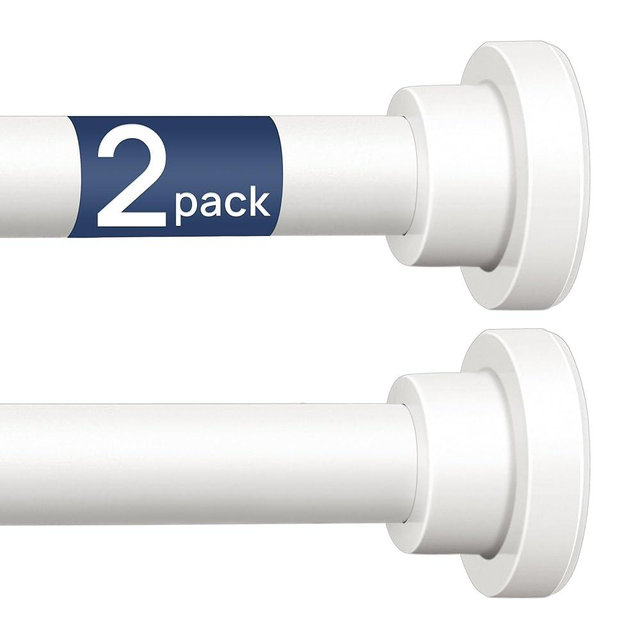 ENJOYBASICS 2 Pack Adjustable Spring Tension Curtain Rods 32 to 66 Inches, Stainless Steel White Shower Rod No Drilling for Window, Bathroom, Closet, Room Divider, 7/8" Diameter