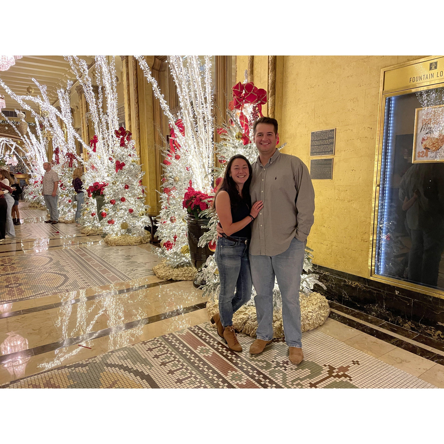 David Gerard takes Carol to see the Christmas decorations at the Roosevelt for the first time. Yes, they did realize they accidentally coordinated outfits...