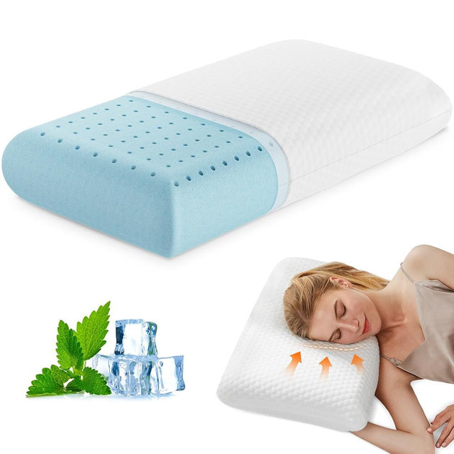 DUMOS Memory Foam Pillows for Sleeping 1 Pack, Bed Pillows for Adults with Washable Cover and Breathable Mesh, Gel Cooling Pillow for Back and Side Sleeper Support, White