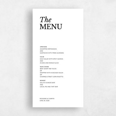 White Wedding Menu - Jaramillo