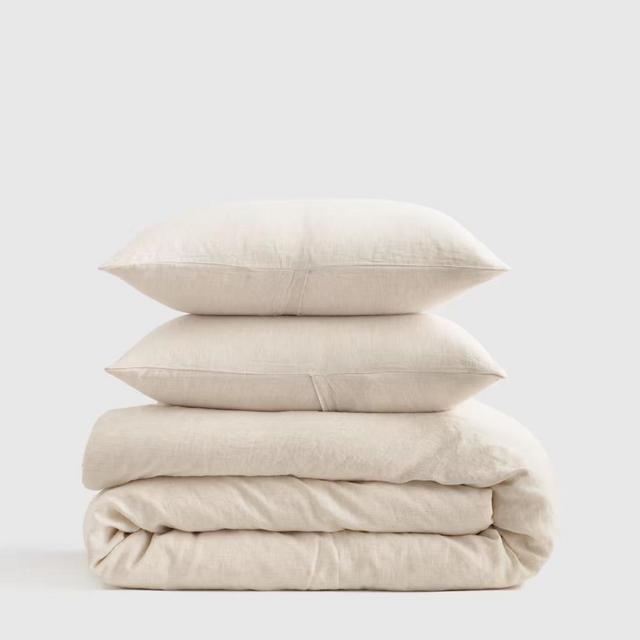 King European Linen Stripe Duvet Cover Set - Natural/White Mini Pinstripe