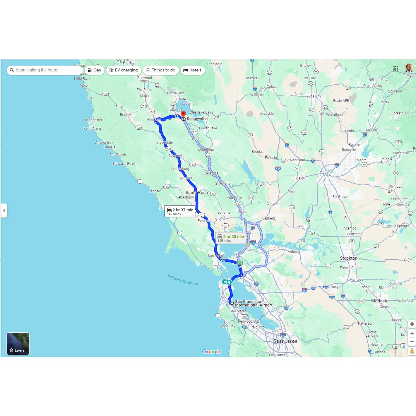 SFO to Kelseyville