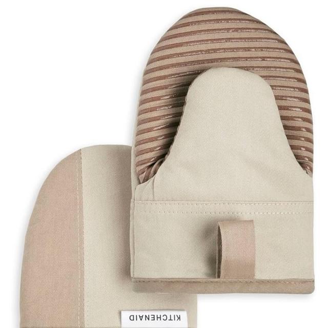 KitchenAid Beacon Two-Tone Non-Slip Mini Oven Mitt Set, Milkshake/Beige, 5.5"x8", 2 Piece