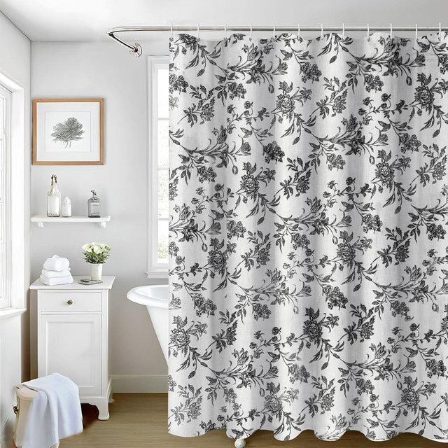 Seorsok Sage Black Shower Curtain,Cotton Floral Cottagecore,Elegant Floral Fabric Shower Curtain Machine Washable Waterproof Bathroom Decor 60x72 inches