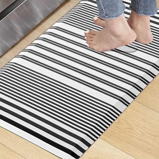 KOKHUB Kitchen Mat,1/2 Inch Thick Cushioned Anti Fatigue Waterproof Kitchen Rugs,Comfort Standing Desk Mat, Kitchen Floor Mat Non-Skid & Washable for Home, Office, Sink,17.3"x28"- Black Stirpe