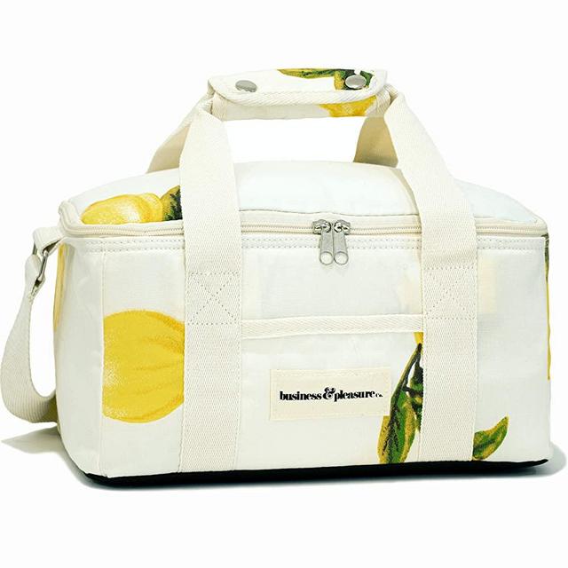 Business & Pleasure Cooler Bag - Cute Lunch Bag in Vintage Colors & Prints, Fits Lunch or 12 Drinks, Insulated & Leakproof Lining, Hands-Free Shoulder Strap (Lunch Bag / 12 Cans, Vintage Lemon)