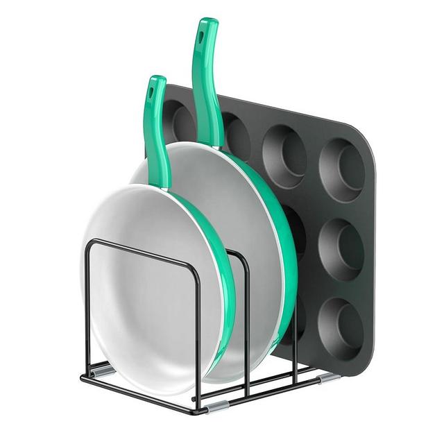 KORRTFID Kitchen Cabinet Organizer, Steel Cookware Holder, Divided Holder with 3 Slots for Skillets Baking Tray and Chopping Board Rack - Pan Holder Storage (2.2 Inch Width Slots)