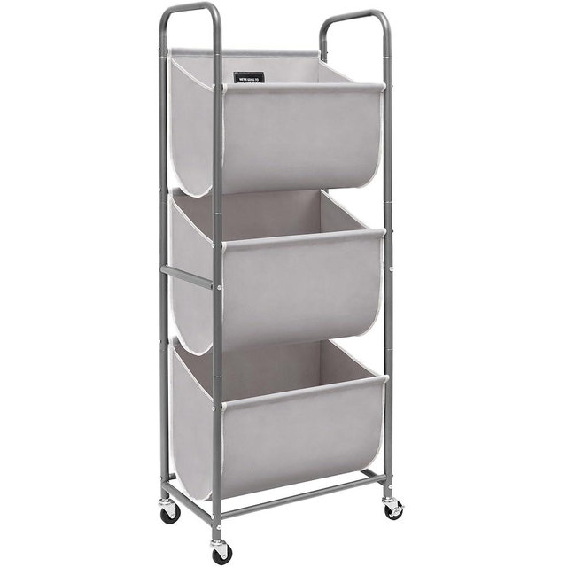 STORAGE MANIAC 120 Liters Vertical Rolling Laundry Hamper, 3 Section Laundry Sorter with Wheels and 2 Breaks, 3-tier Laundry Baskets for Small Space, Dorm, Laundry Room, Closet, Bathroom, Gray 3-tier