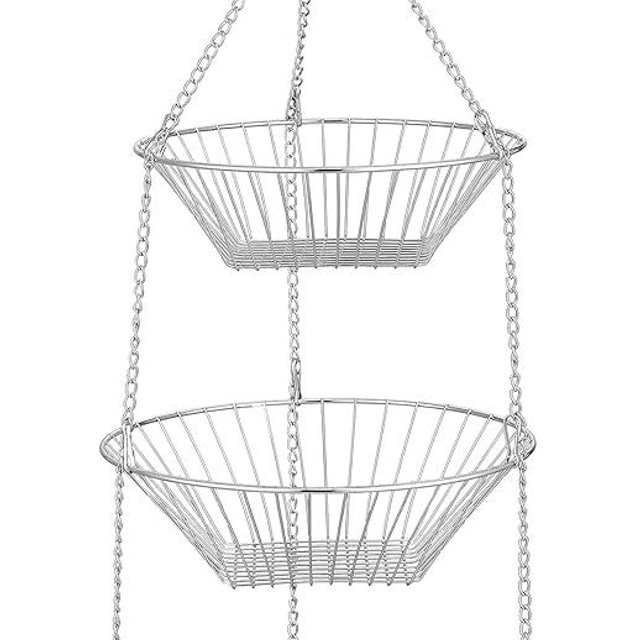 JUNCHU CHERRY 3-Tier Kitchen Wire Storage Basket Hanging Basket Fruit Storage Basket Chrome