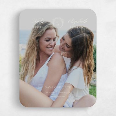 White Rounded Wedding Save the Date - Pasquo Photo