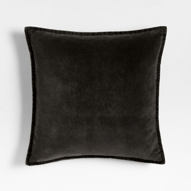 Relaxed Washed Organic Cotton Velvet 20x20 Ink Black Throw Pillow Cover