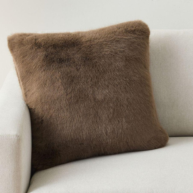 Mink Faux Fur Pillow Cover, 24", Mocha