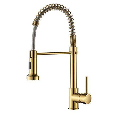GIMILI Gold Kitchen Faucet with Sprayer,Modern Single Handle High-Arc Pull Out Kitchen Sink Faucet with Pull Down Sprayer