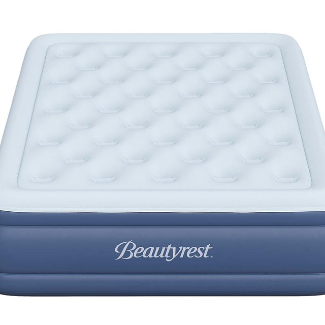 Beautyrest Supreme Air, Queen Size Air Mattress with Built-in Pump, Raised Inflatable Bed for Adults, Puncture-Resistant Vinyl, Auto Shut-Off, 650lb Support, Guest Bed, Camping Airbed, 3-Year Warranty