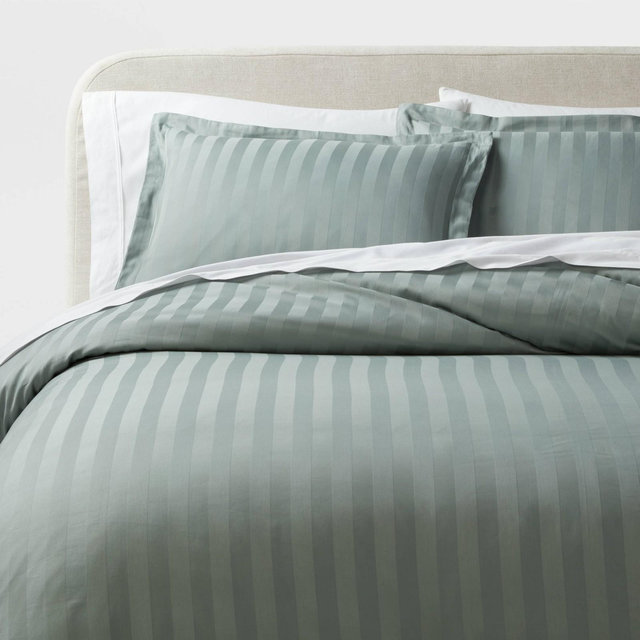 3pc Full/Queen Luxe Striped Damask Duvet Cover and Sham Set Light Teal Green - Threshold™