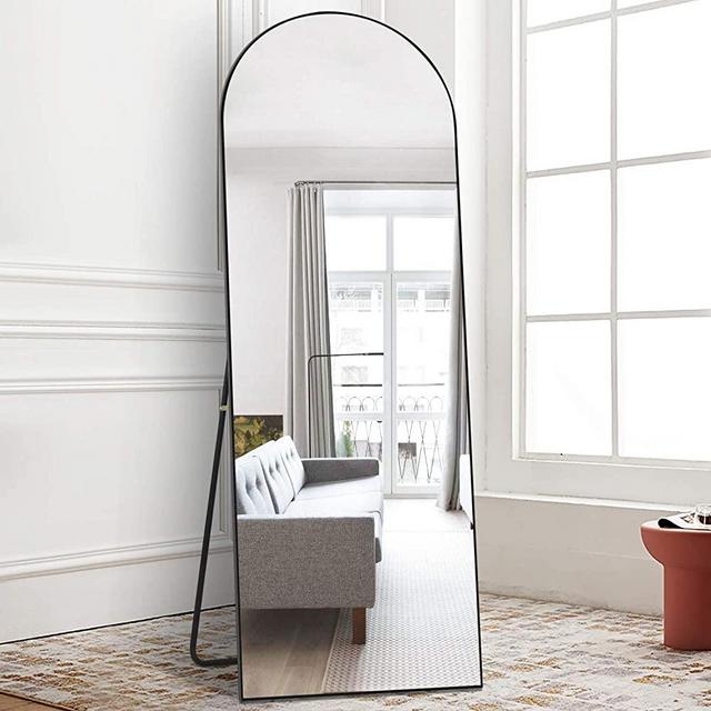 PexFix Full Length Mirror Arched-Top Standing Mirror Handing Standing or Leaning Wall Mounted Mirror Floor Mirror for Home Bedroom 65"x22" Black