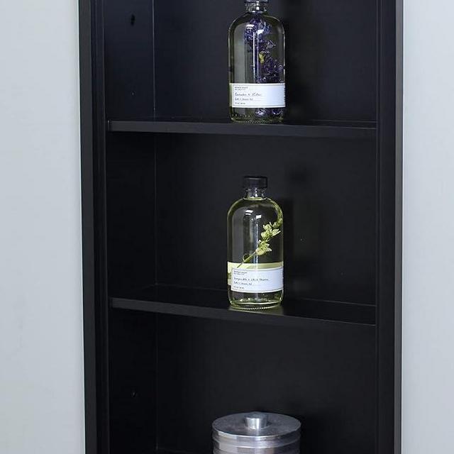 Fox Hollow Furnishings 14x24 Recessed Sloane Wall Niche - Wall Shelf for Storage and Home Decor, 3 Shelves (Black with Plain Back)