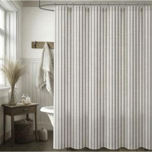 Farmhouse Stripe Shower Curtain,Taupe Vintage Linen Shower Curtains for Bathroom 72 X 72