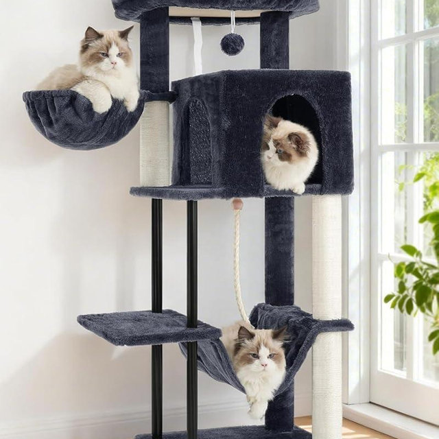 Gitelsnour Cat Tree, Cat Tower for Indoor Cats, 43.3 inch Cat Tree Tower with Sturdy Steel Tube, Hammock, Cat Condo for Small Cats and Kittens, Scratching Post, Smoky Gray GCT004SG