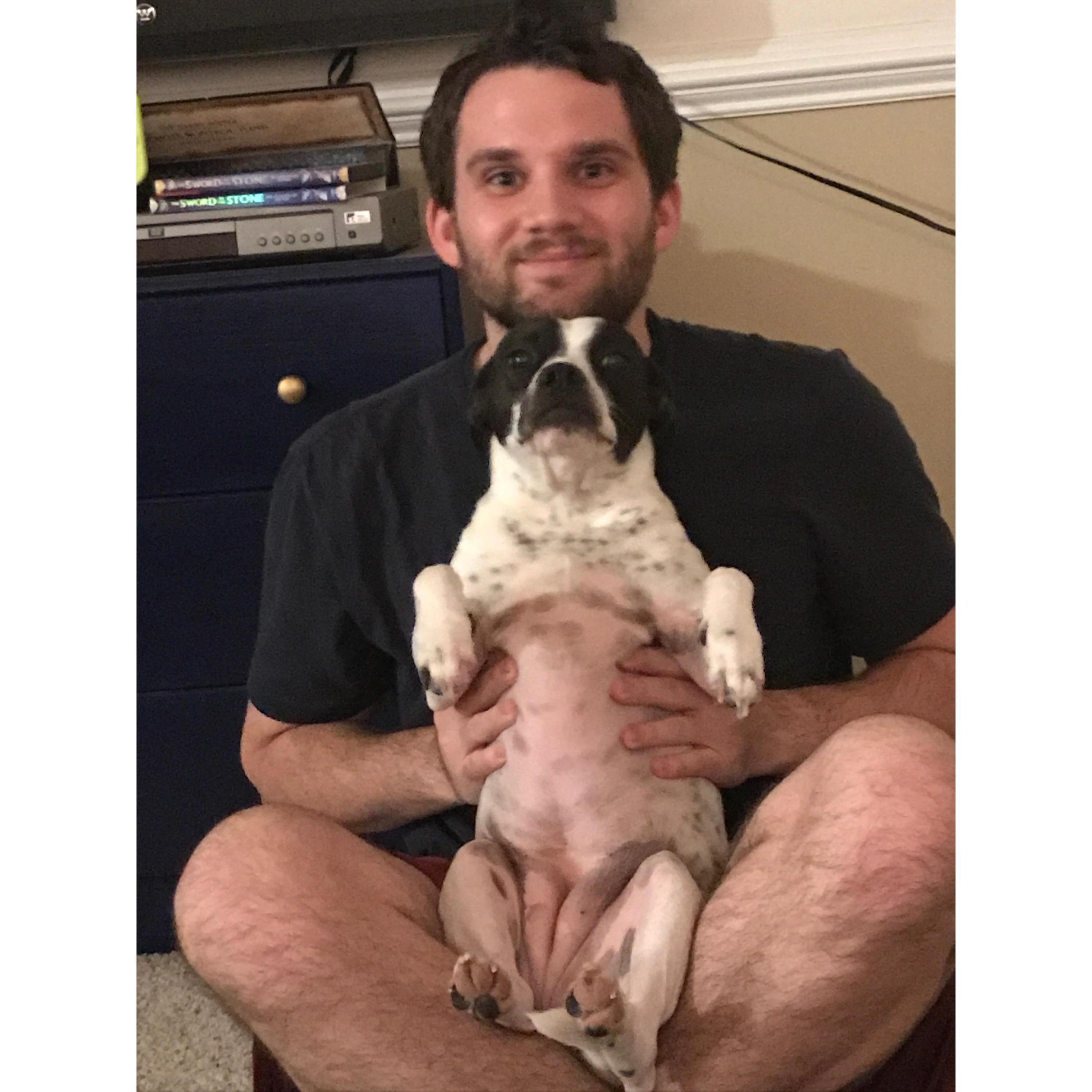 Jonathan with Gabby, Megan's persnickety rescue dog.
