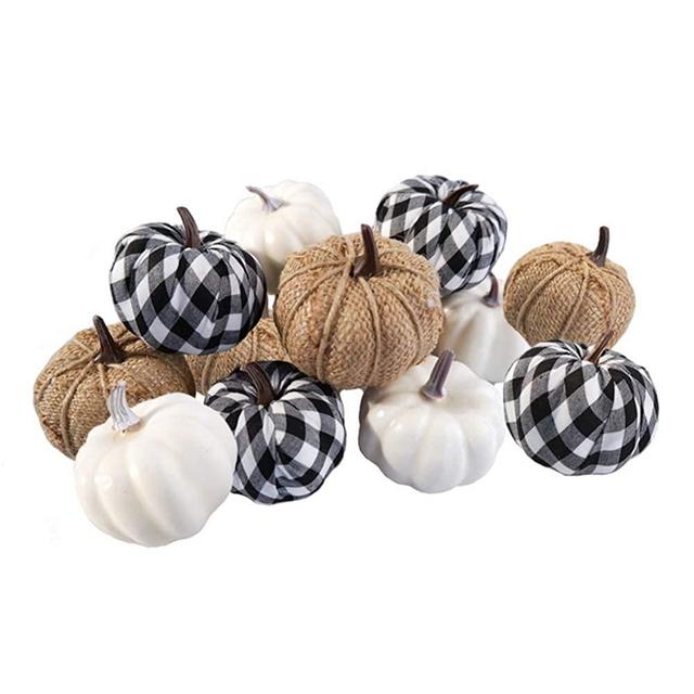 Ticlooc 12pcs Mixed Artificial Pumpkins Fake Harvest Pumpkins for Fall Wedding Thanksgiving Halloween Fireplace Decoration
