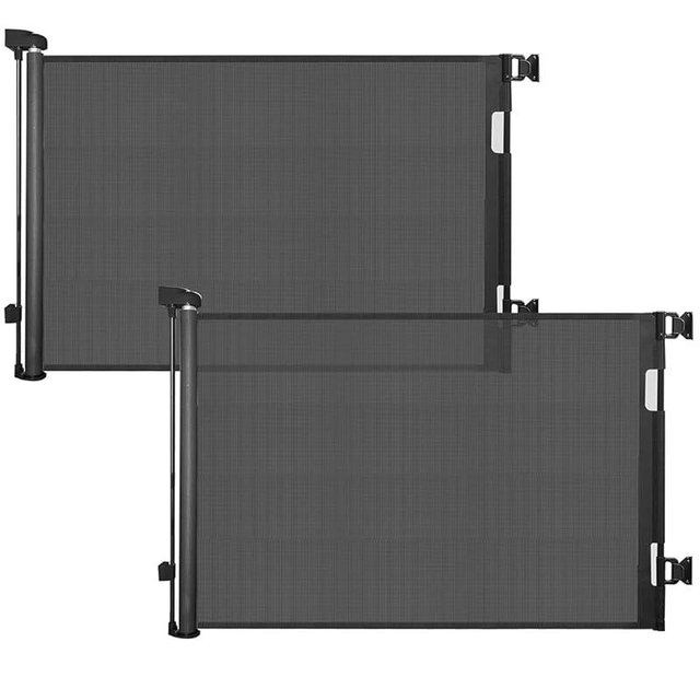 Veraste (2 Pack) Retractable Baby Gate for Doorways and Stairs, Mesh Safety Gate for Pet, Indoor & Outdoor Use, One-Hand Operation, Easy Installation, 33.6" Tall, Expands to 55" Wide（Black,33.6"x55"