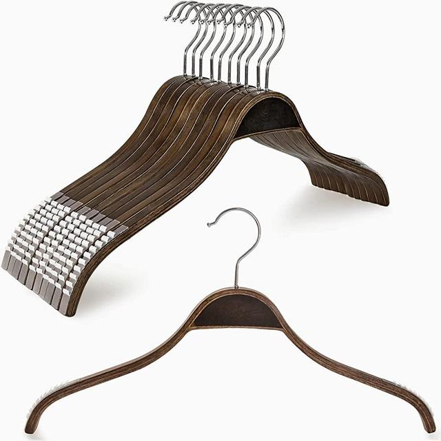 TOPIA HANGER Slim Natural Wood Hangers 10 Packs with Extra Soft Rubber Grips, High-Grade Fashion Non-Slip & Wrinkles Hanger for Camisole, Sweater, Jacket, Dress, Coat -CT15A