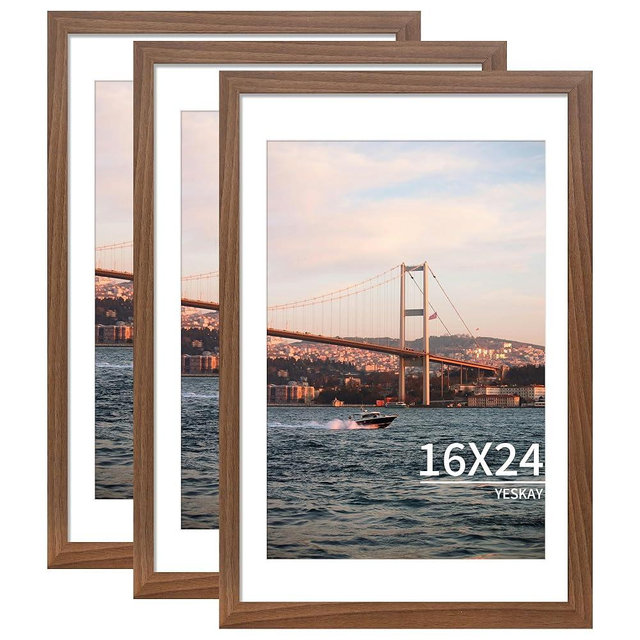 YESKAY 16x24 Picture Frame Brown Set of 3, Display Pictures 12x18 with Mat or 16 x 24 Without Mat, Poster Frames 16x24 Poster Frames for Wall Hanging Horizontal and Vertical