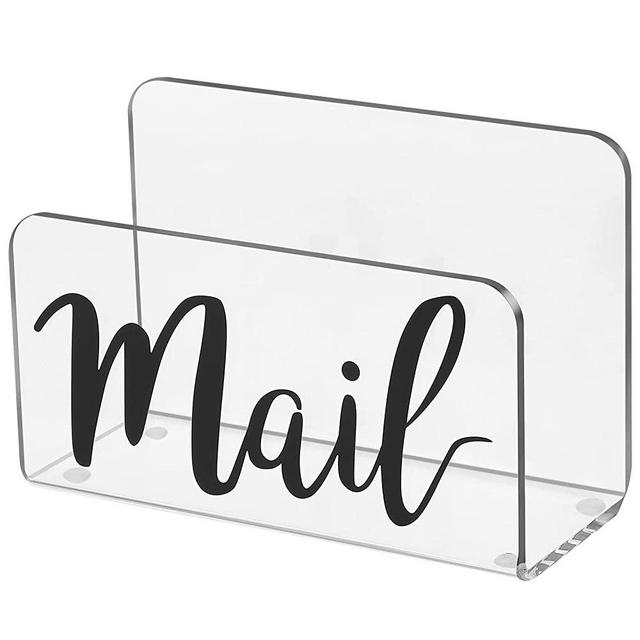 Ktrio Mail Holder Mail Organizer Countertop Acrylic Mail Sorter, Print Mail Script Letter Holder for Desk Envelope Holder Letter Organizer for Home Office School, Bill Filling Paper Document