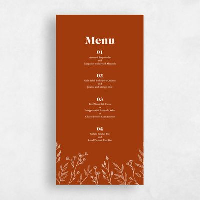 Dark Rust, Orange Wedding Menu - Sylvan