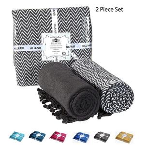 100% Soft Cotton Chevron Throw Blankets (Set of 2)–Throws And Blankets For Sofa–Super Soft Cotton Throw Blanket–Sofa Couch Blanket–50”x60” Indoor–Outdoor Throw Blanket, Grey Throw Blankets-By HILLFAIR