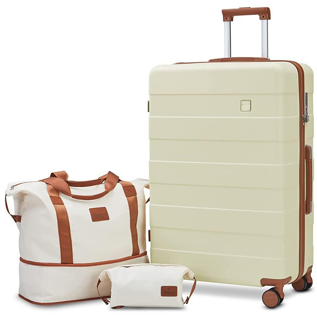 Imiomo 28 IN Large Luggage, Suitcase with Spinner Wheels, Hardside 3PCS Set Lightweight Rolling Travel Luggage with TSA Lock(28"/Beige)