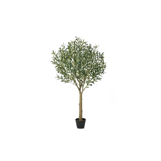DR.Planzen 5-8FT Lush Artificial Olive Tree - UV Resistant Fake Plant with Black Fruits in 7x8" Black Pot for Indoor/Outdoor House & Floor Decor