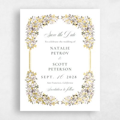 Greige, White Wedding Save the Date - Lunette Portrait Foil