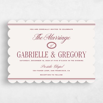 Red Scalloped Wedding Invitation - Querido Landscape