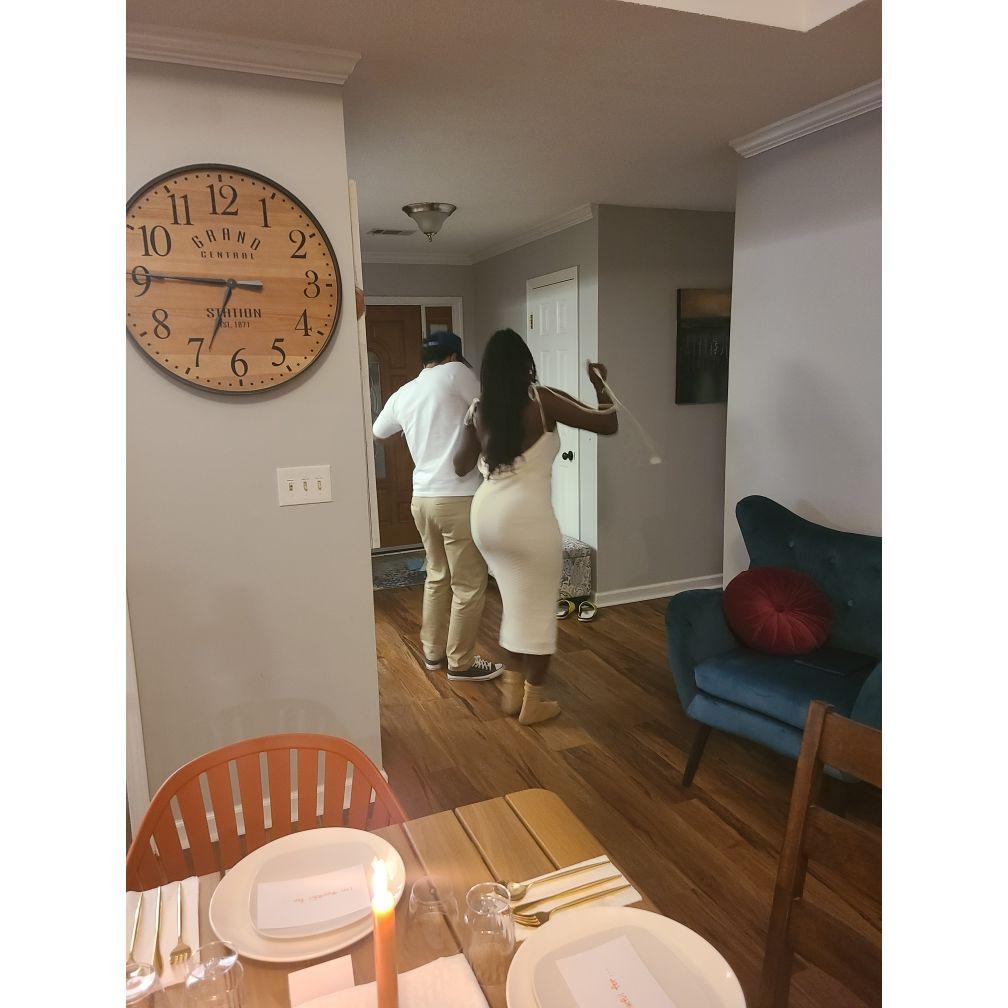 Doing the Biker Shuffle at Friendsgiving 2024