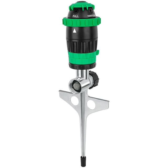 RESTMO Gear Drive Sprinkler with Metal Spike Base, 5-Pattern Heavy Duty Gardening Watering System, Multi-Adjustable Lawn Sprinkle for Garden Plant, Flower Bed and Large Yard Area Watering, Green