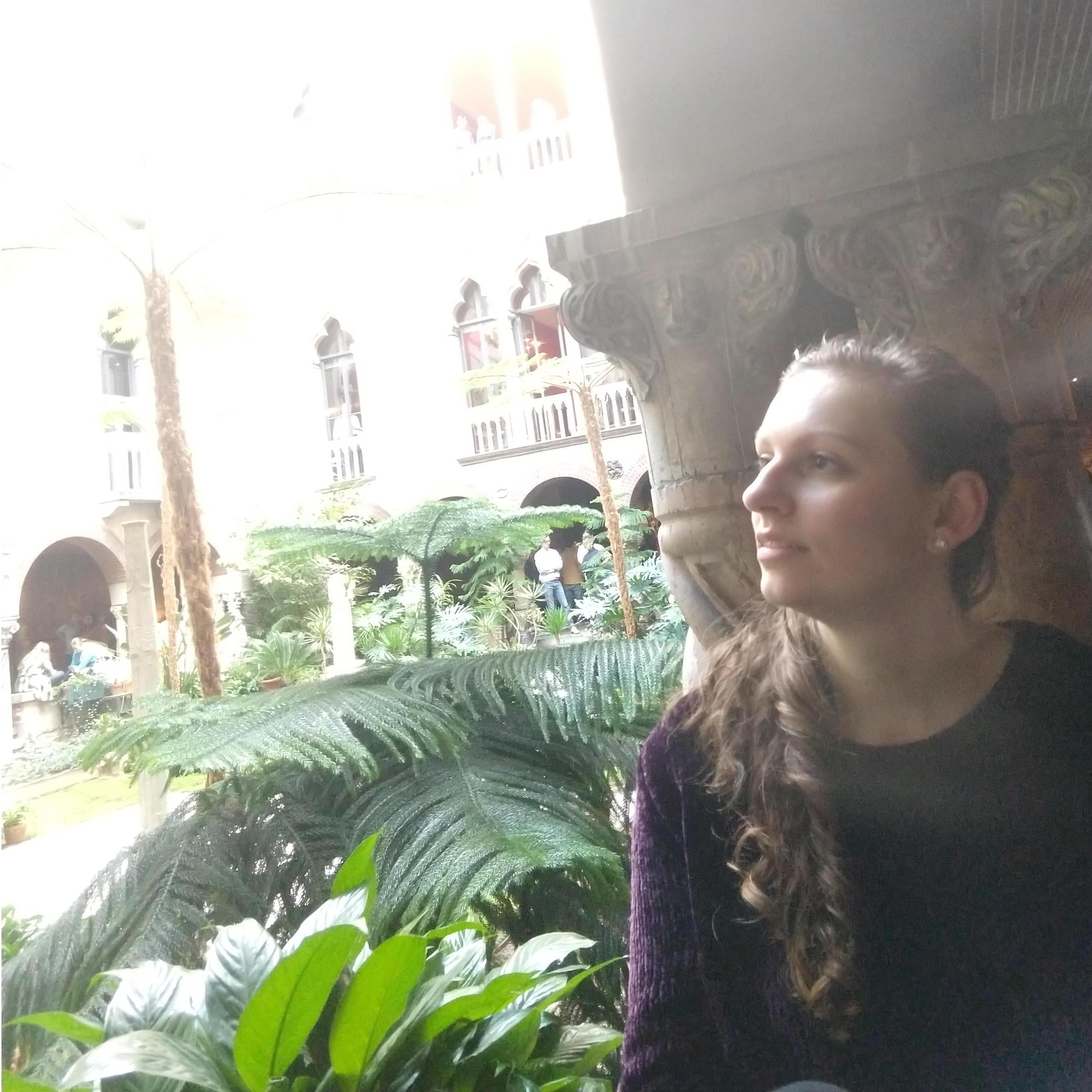 We are at the Gardner Museum in Boston. The atrium was filled with natural sunlight. (02/08/2020, Boston, MA)