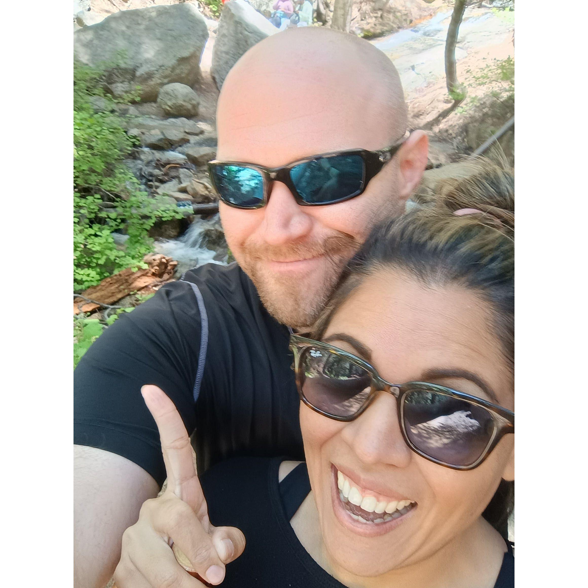 Enjoying a hike together.