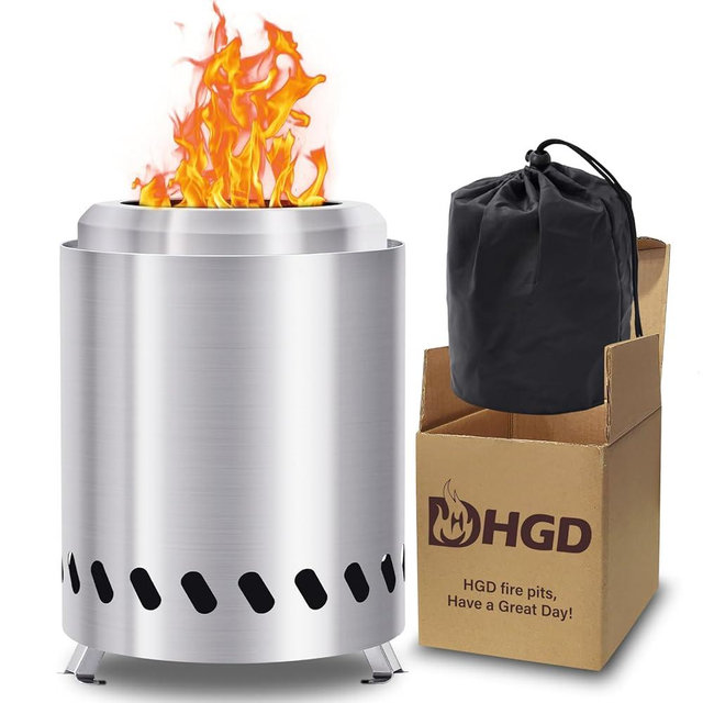 HGD Tabletop Fire Pit, Smokeless Firepit Outdoor, Mini Fire Pit for with Carry Bag for Camping Backyard Patio Garden Picnic, Silver