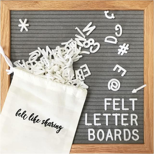 Felt Letter Board, 10x10in Changeable Letter Board with Letters White 300 Piece - Felt Message Board, Oak Frame Wooden Letter Board for Baby Announcements, Milestones, Office Decor More (Gray)