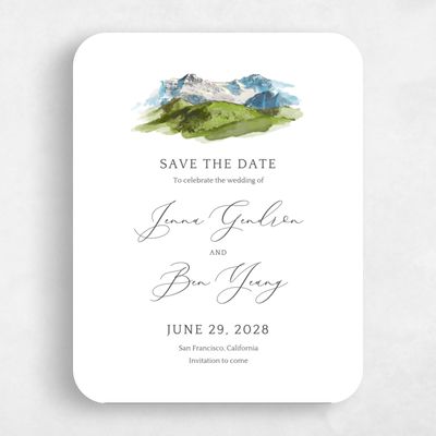 White Rounded Wedding Save the Date - Mirador Portrait