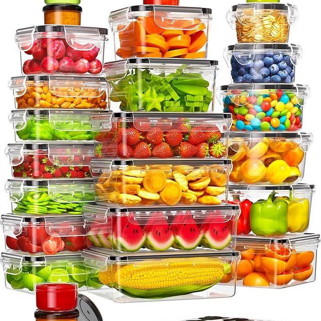 50 Piece Food Storage Containers with Lids(25 Containers & 25 Lids), Plastic Food Containers with Lids for Kitchen Storage and Organization, BPA-Free & Leak Proof, Includes Labels & Pen