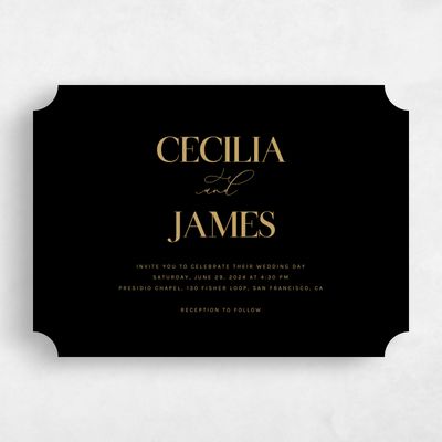 Black Ticket Wedding Invitation - Margret Landscape