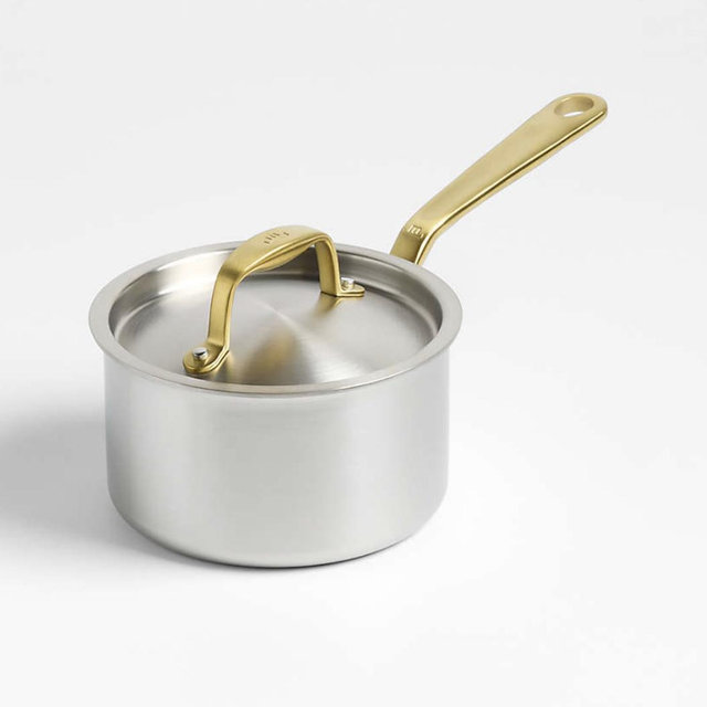 Made In Stainless Clad 2-Qt. Saucepan with Antique Brass Hardware